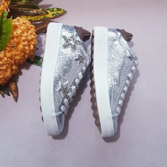 COACH STAR EMBELLISHED GLITTER & LEATHER SNEAKERS - Picture 2 of 14